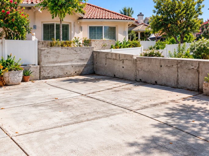 Concrete slab and retaining walls beside a Los Angeles home