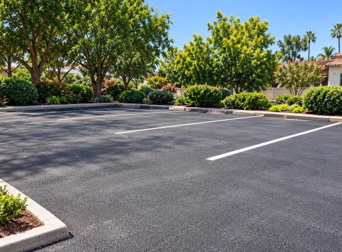 Smooth parking lot with fresh white striping
